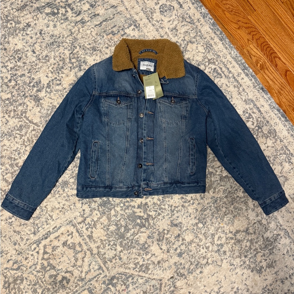 Denim Jacket with Brown Fur Collar